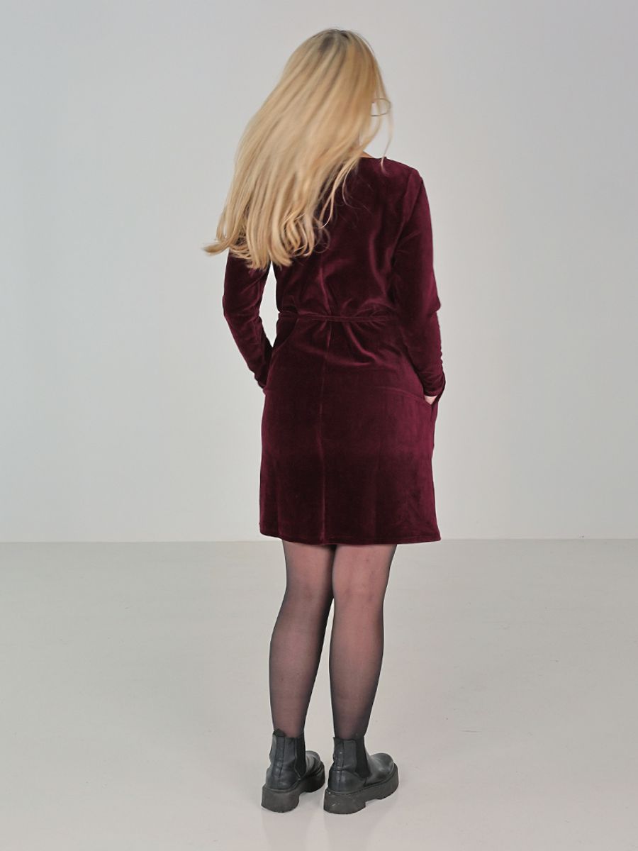 Hazel burgundy dress in babycord 