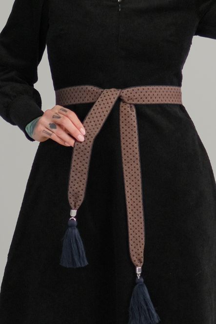 Main Image Belt ribbon hexagon blue brown 4 cm