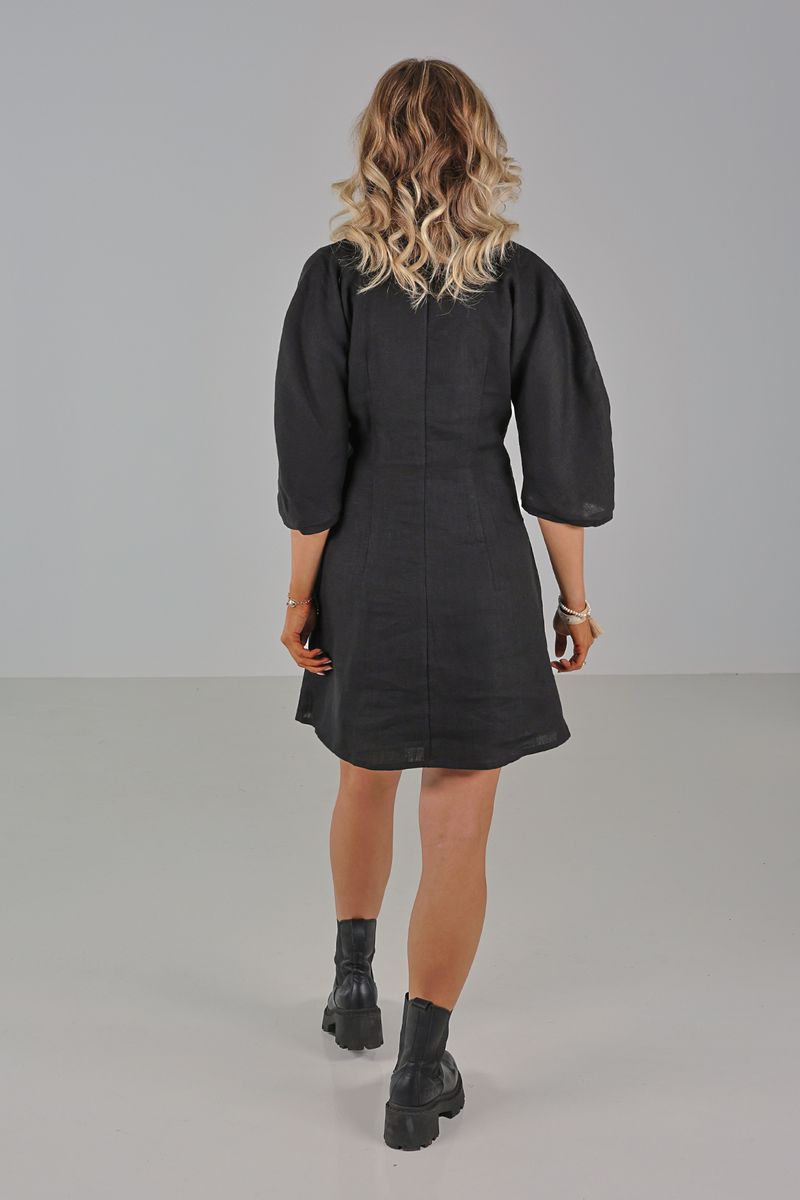 Mariell black short linnen dress