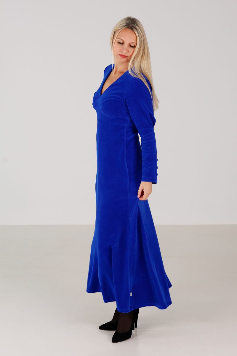 royal blue velvet dress long sleeve Navy Blue V-Neck Ball Gown Prom Dress Formal Dress main image 0