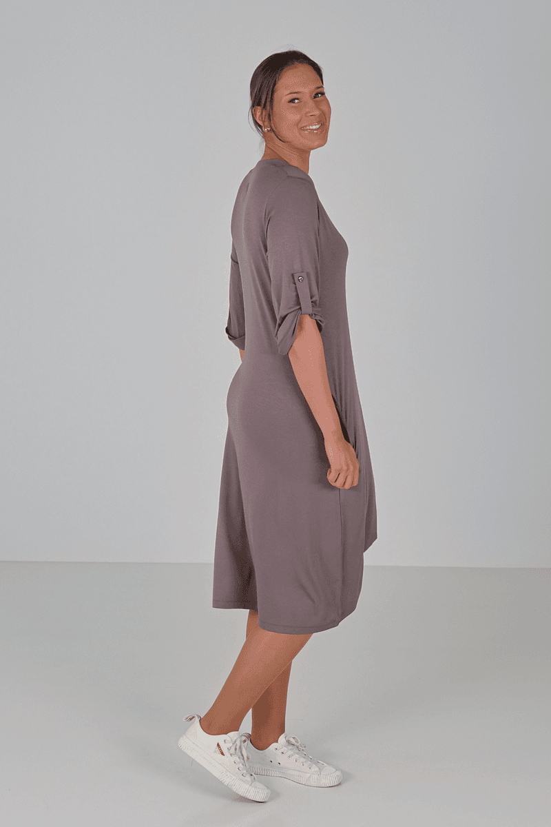 Cindy a tough taupe dress