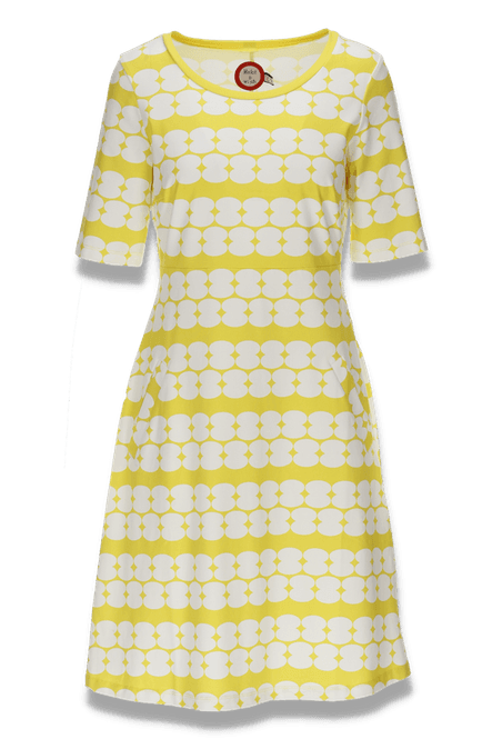 Main Image Karina yellow and white patterned dress