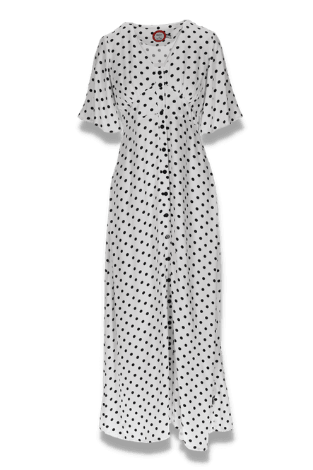 Main Image Liva white and black polkadot dress