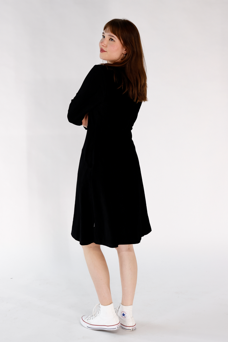 Anja black basic dress in babycord