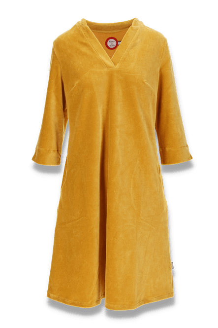 Main Image Saga ocher yellow velor dress with pockets