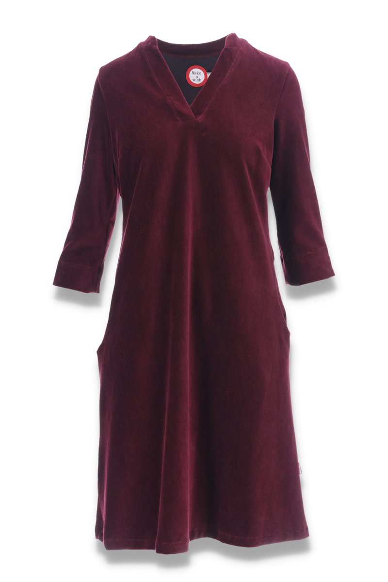Saga burgundy velor dress with pockets KOKO
